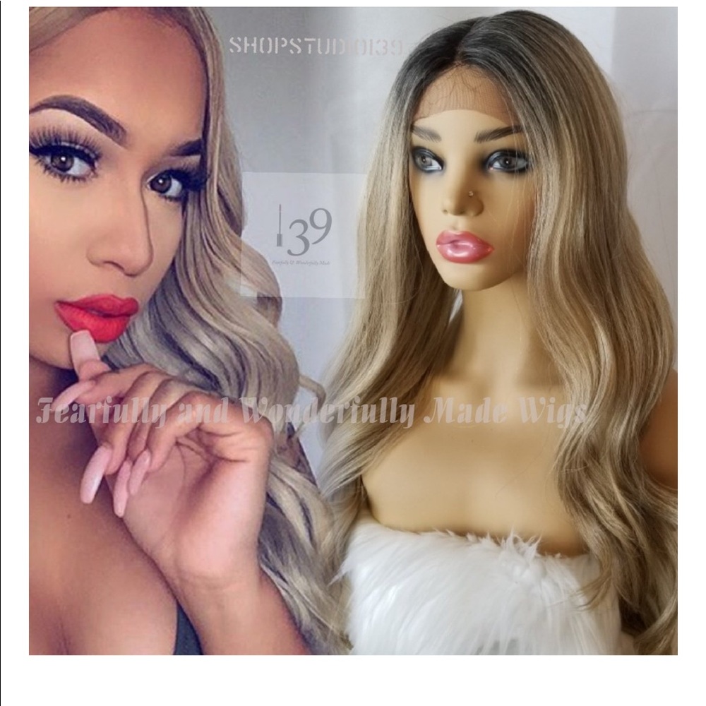 Human hair blend balayage lace front wig